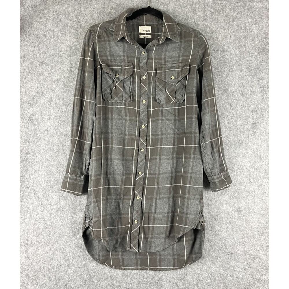 Aritzia Wilfred Veronika Shirt Dress Womens Small Gray Plaid Button Up Soft
